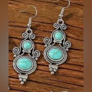 *FREE GIFT GIVEAWAY* NEW faux Turquoise Earrings, Silvery round discs
